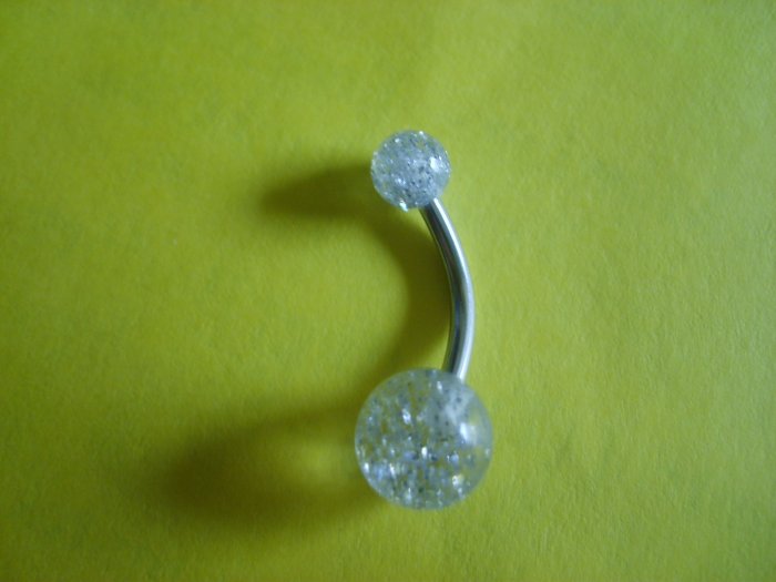 SURGICAL STEEL CLEAR GLITTER BELLY RING