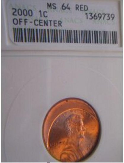 2000 1C MINT ERROR Off Center ANACS MS64 - ap1