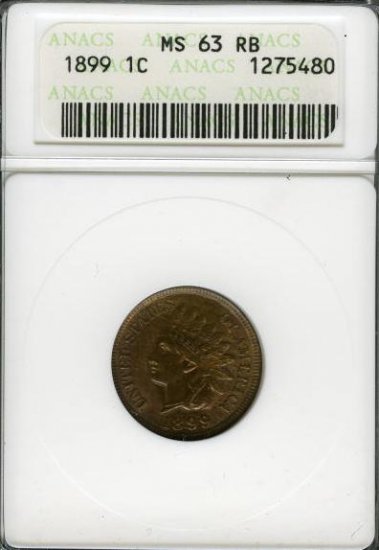 1899 Indian Head Cent ANACS MS63RB - aa2
