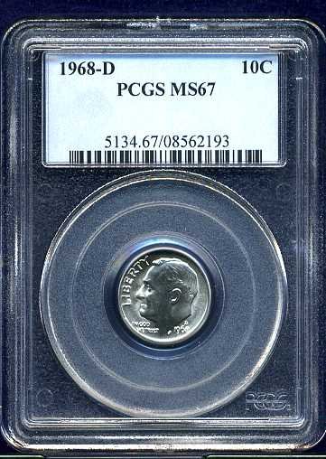 1968-D Roosevelt Dime PCGS MS67