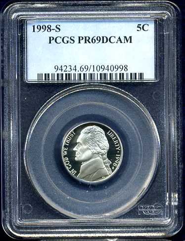 1998-S Jefferson Nickel PCGS PR69DCAM