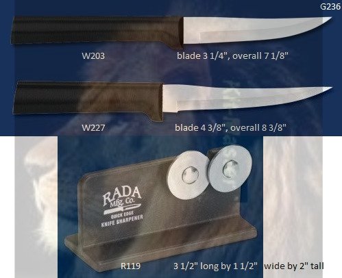 G236 Paring Knife Pair plus Sharpener Holiday Gift Set-Black Handle (Rada Cutlery)