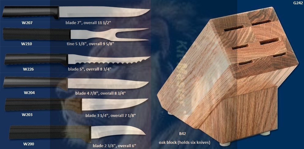 G242 Creative Cuts Oak Block Knife Holiday/Party Set -Black Handle (Rada Cutlery)