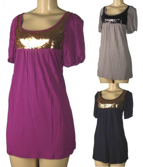 Ginger G - Junior Short Sleeve Tunic Tops with Sequin Accented Bodice