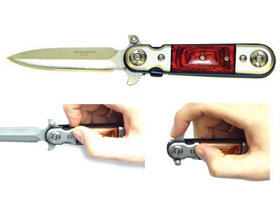 Red Wood Handle Spring Assisted Pocket Knife