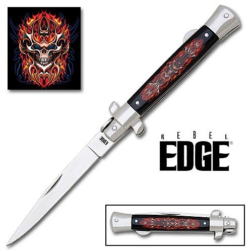 Rebel Edge Folding Stiletto Knife & Poster - Tribal Mask