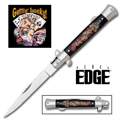 Rebel Edge Folding Stiletto Knife & Poster - Getting Lucky