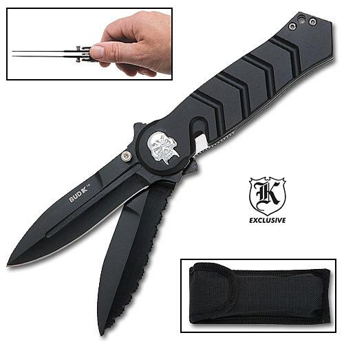 2 Blade Black Skull Folding Pocket Knife