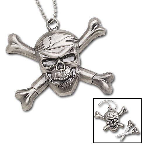 Pirate Skull Knife Necklace with 2 Bone Daggers