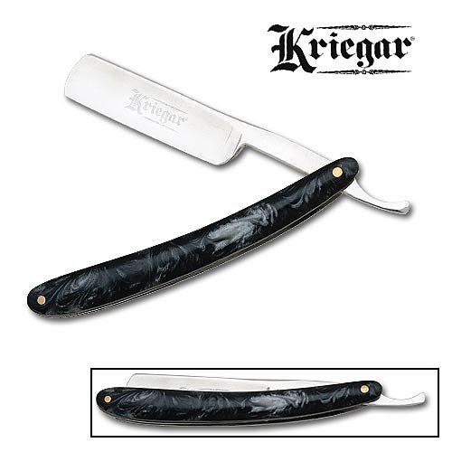 Kriegar Folding Straight Razor - Black Marble