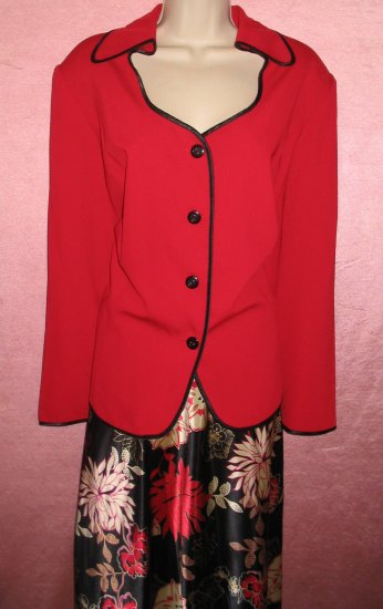 DANA KAY Skirt Suit Red Blazer Jacket Floral Shoulder Pads Lined 24W 3X Retail $79 NEW WITH TAGS