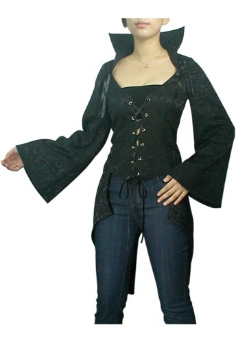 Midnight Black Lace Up Tuxedo Corset Jacket Shirt Gothic Renaissance Club Vampire Sleeve S Small NEW