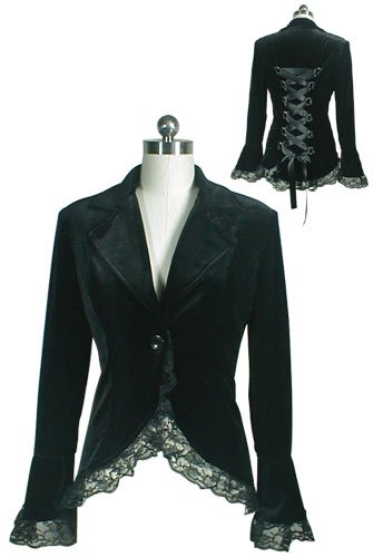 Black Velvet Lace Satin Ribbon Corset Blazer Jacket Shirt Renaissance Gothic Medieval XL X-Large NEW