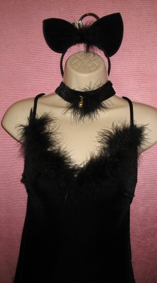 FREDERICKS OF HOLLYWOOD Kitty Cat Costume Maribou Feather Lingerie Fetish Dancer S Small NEW