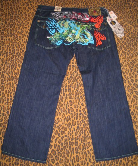John KANJI Chinese Embroidered Dragon Mens Pants Jeans 42 X 32 HipHop Rap Club Urban NEW WITH TAGS