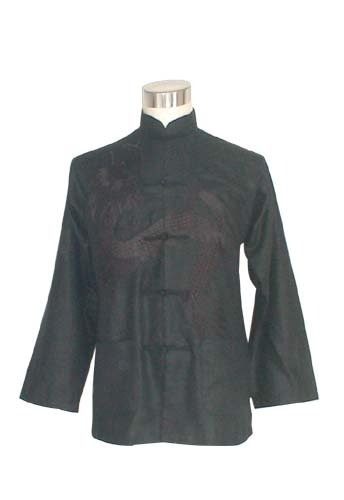 Mens Black Embroidered Chinese Dragon Shirt Kung Fu Gothic Club Musician S SMALL NEW