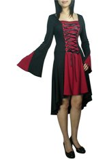 Black Red Lace Up Corset Dress Asymmetric Hem Gothic Renaissance Vampire Club Medieval XL 1X NEW