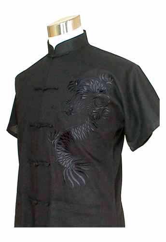 Embroidered Chinese Dragon Mens Linen Frog Button Split Side Shirt Kung Fu Gothic S Small NEW