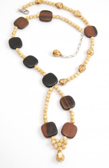 Asymetrical Wood and Yellow Agate Necklace