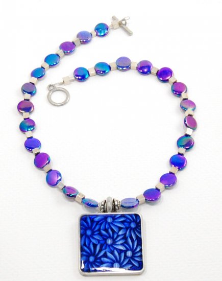 Blue mother of pearl and sterling silver necklace