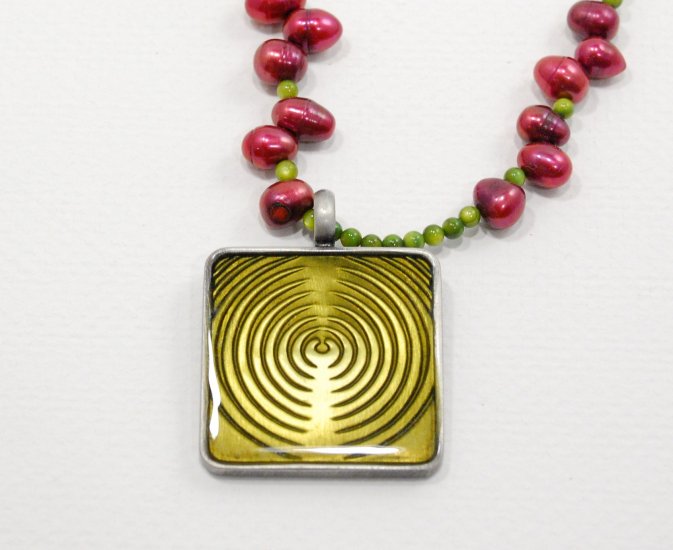Green Enameled Pendant with Freshwater Pearls