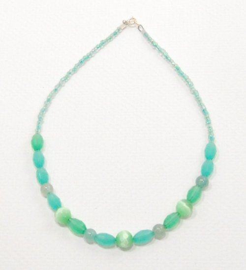 Green Czech Glass and Tiger Eye Necklace