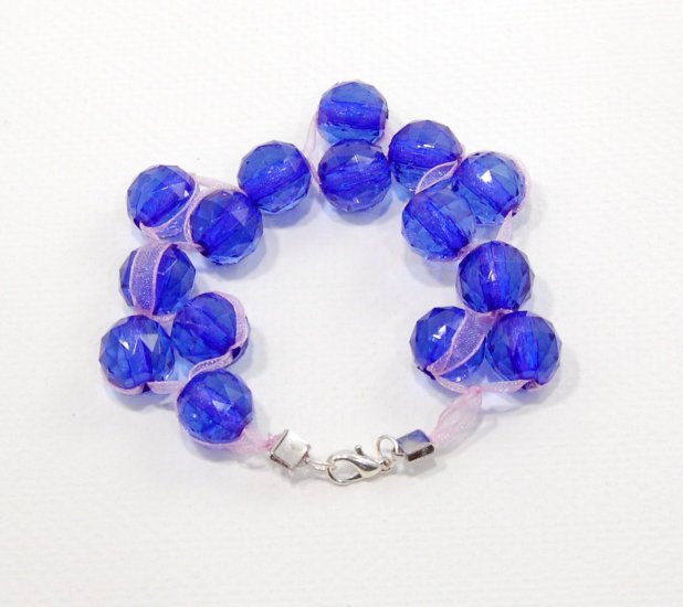 Blue Resin and Ribbon Bracelet