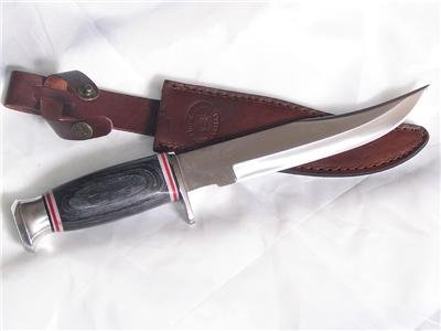 Hunting Knife 12" w/Leather Sheath-Blk PakkaWood Handle