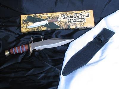 Stainless Steel Bowie Knife Stacked leather brass guard