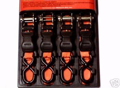 4pc 1'' X 15' Orange Ratchet Strap Tie Down