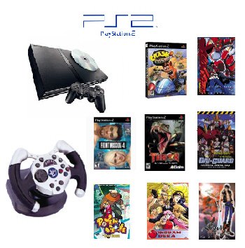 Playstation 2 "Anime Bundle" - 3 Games, 5 Movies, 1 Wheel and more