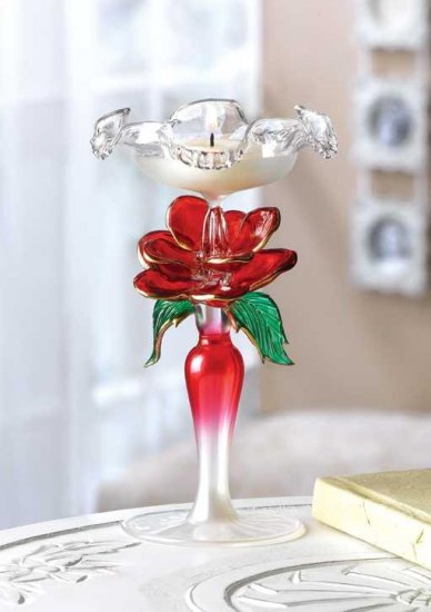 GLASS ROSE CANDLEHOLDER