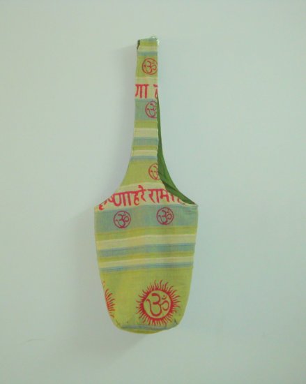 Funky Lightweight Canvas Om Hare Krishna Bohemian Tribal Shoulder Bag - Green 100% Handmade