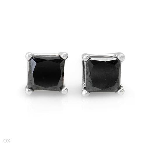 .75 ctw Princess Cut Black Diamond Earrings