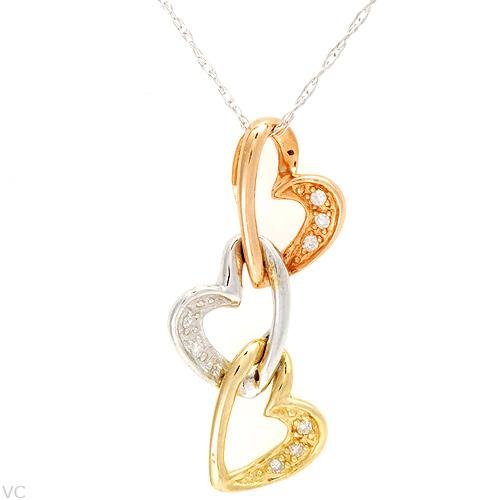 Lorenzo 3 Heart Shaped Three Tone Necklace w/Diamonds