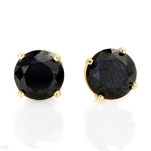 1.10 ctw Black Diamond Round Earrings w/ Yellow Gold