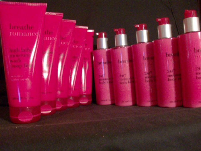 Bath and Body Works Large Breathe Romance Amber Myrrth Set (Lotions and Body Washes)