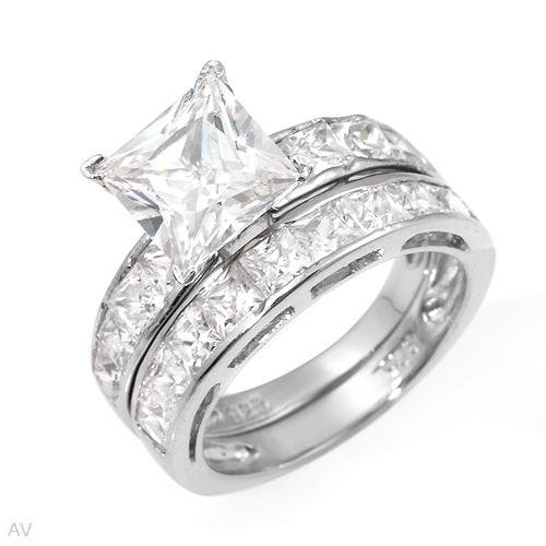 Amazing Princess Cut 9.55 ctw Cubic Zirconia Engagement Ring Set Size 8