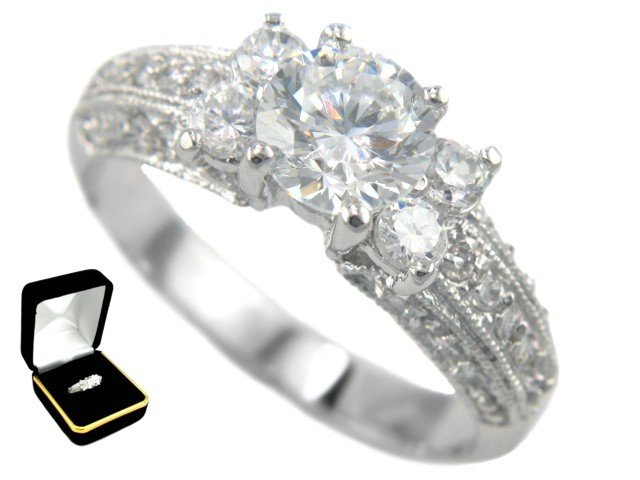 2.17CTW Brilliant Cut 18K Bridal Engagement Ring size 7