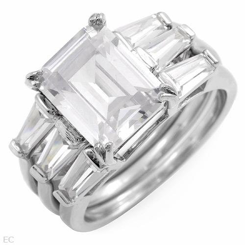 6.50 ctw Cubic Zirconia Baguette Cut Engagement Ring Set 7