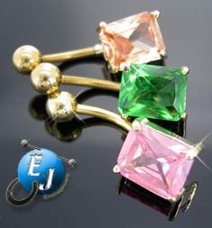 3 PC Lot Gold Plated Belly Button Navel Rings NEW