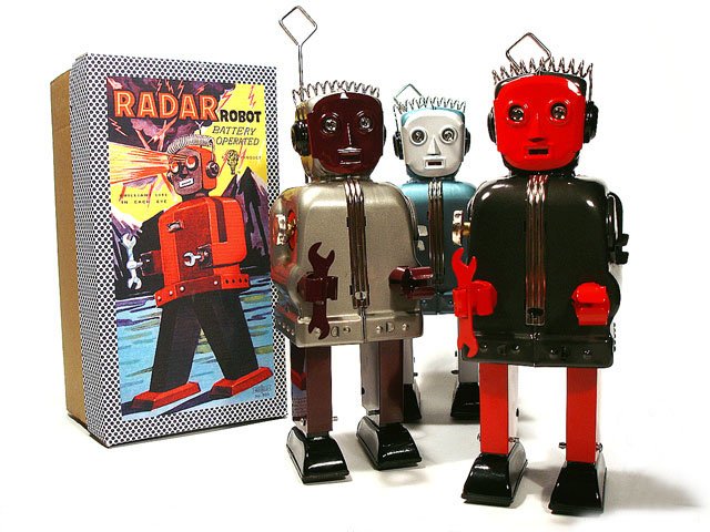 Radar Robot (Zoomer) Battery Operated Tin Toy - Charcoal/Red