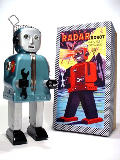 Radar Robot (Zoomer) Battery Operated Tin Toy - Blue/Silver