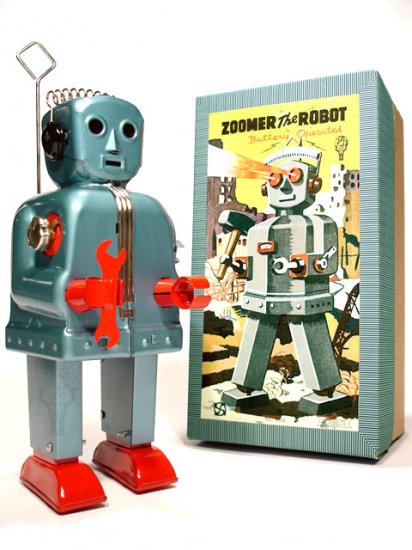 Zoomer Robot Battery Operated Tin Toy - Blue