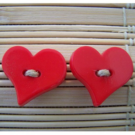 red big heart stud earrings with hemp twine