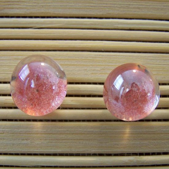 glass with coral sparkle stud earrings
