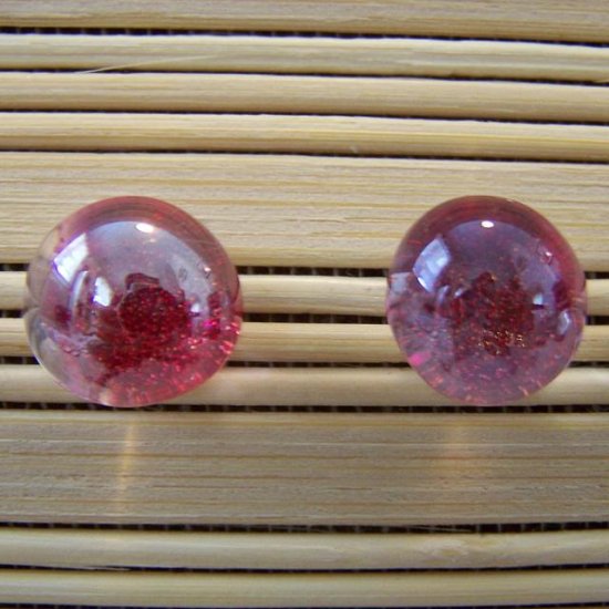glass with ruby glitter stud earrings