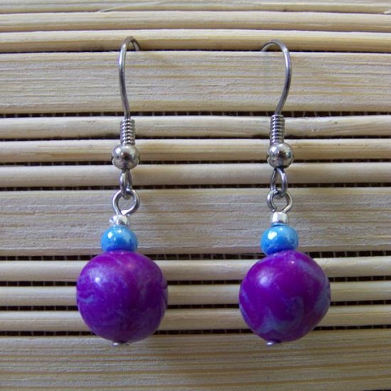 clay purple and blue dangle earrings