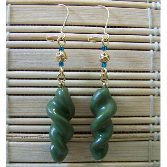 clay earthy green spiral dangle earrings