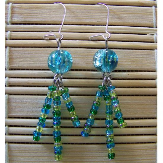 aqua, green and yellow multi-strand dangle earrings